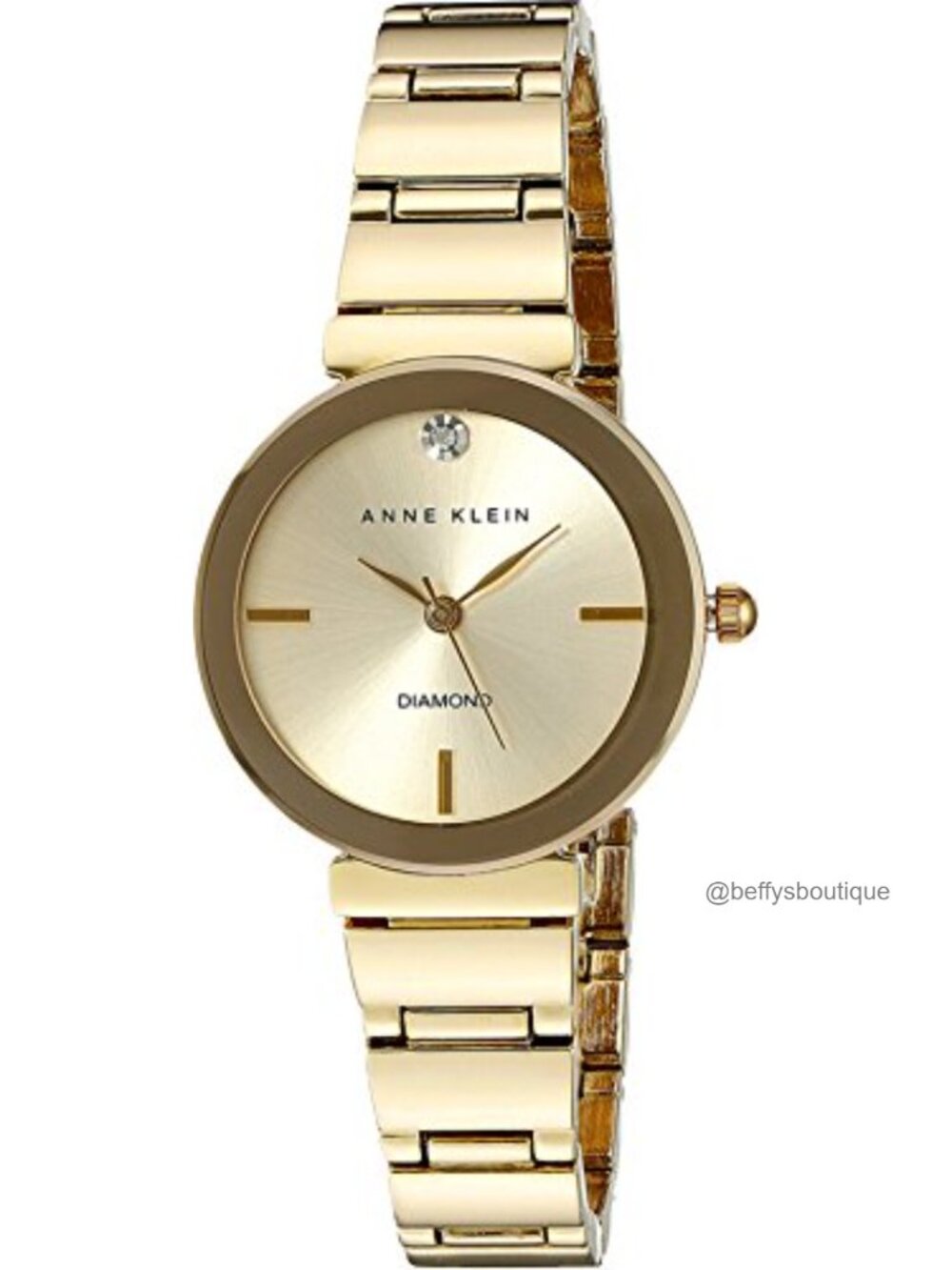 Genuine Diamond Dial Gold-Tone Bracelet Dress Watch Mineral Crystal